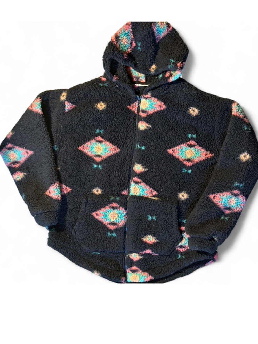 SO Sherpa Aztec Print Fleece Zip Hoodie Size Large